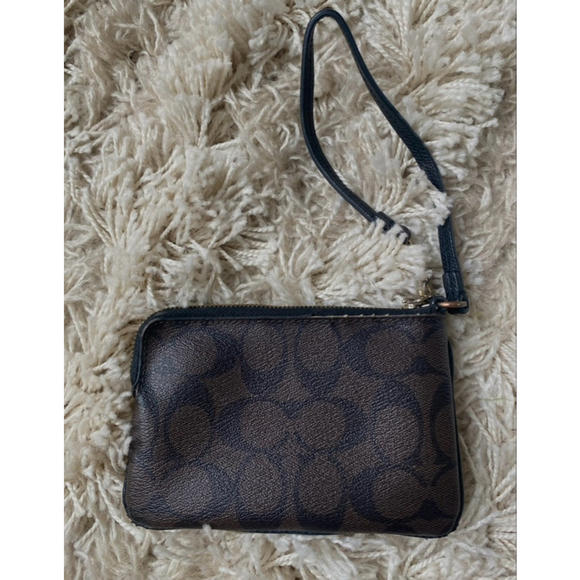 Coach Women's Small Corner Zip Wristlet in Signature Canvas (Walnut / Black) - Picture 2 of 9